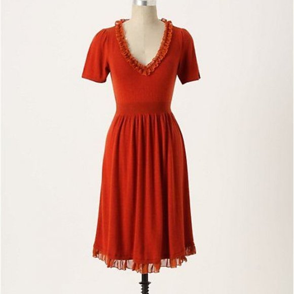 ANTHRO Isabella Sinclair Jacinth Sweater Dress Dark Orange Ruffles - Picture 2 of 13